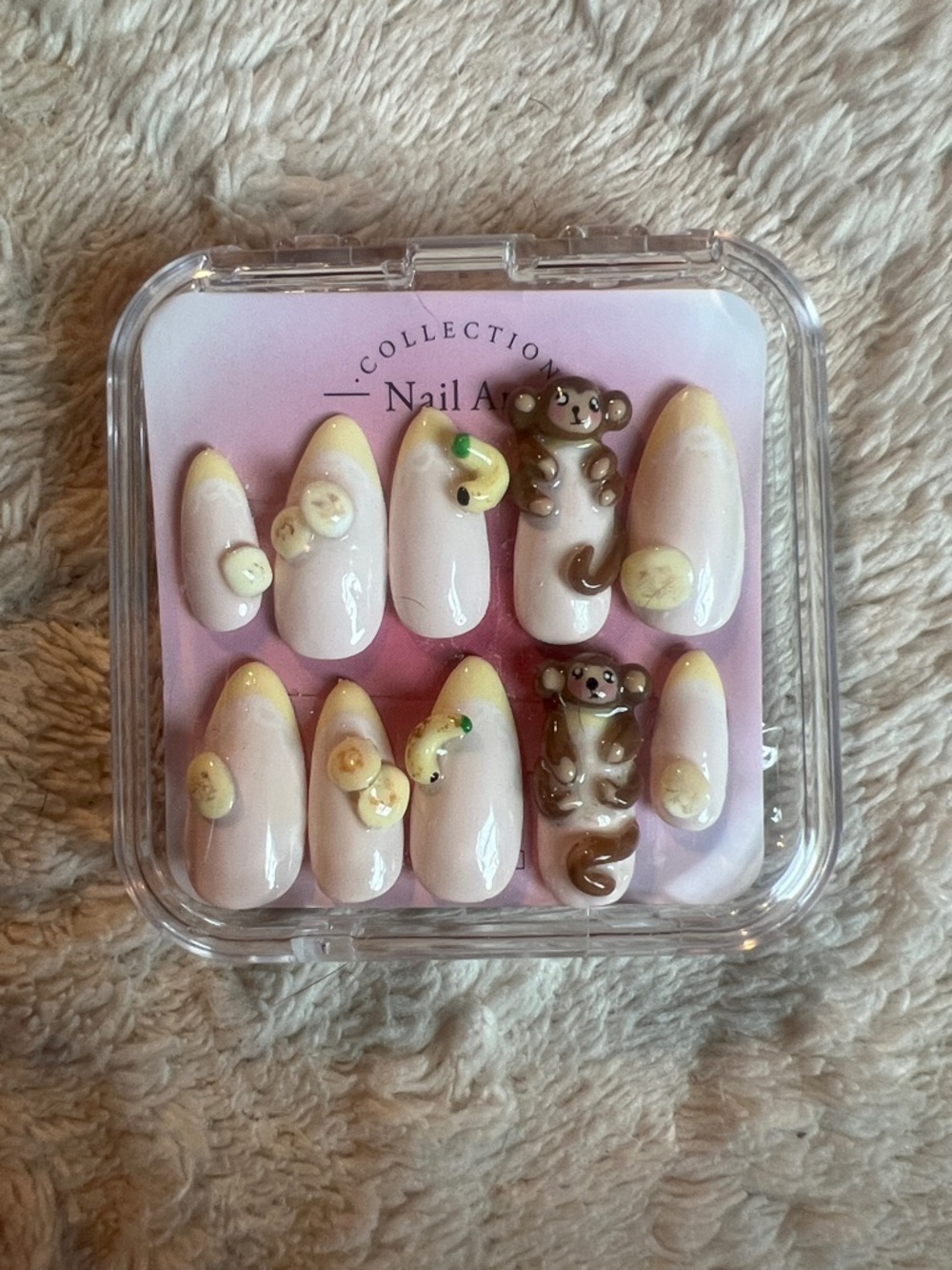 Yellow and Cream 3D Monkey Press-On Nail Set